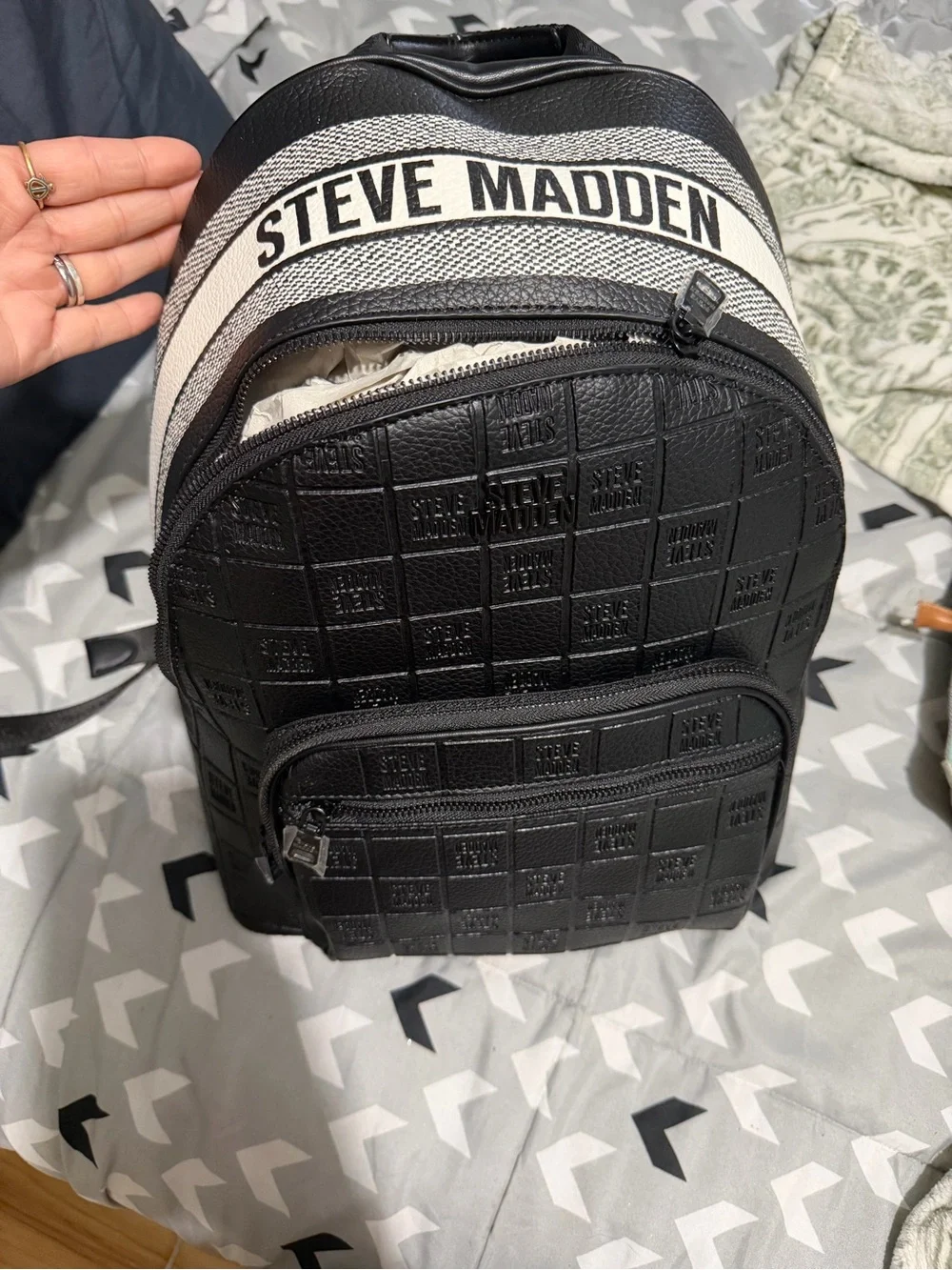 Steve Madden Black and White Logo Mini Backpack